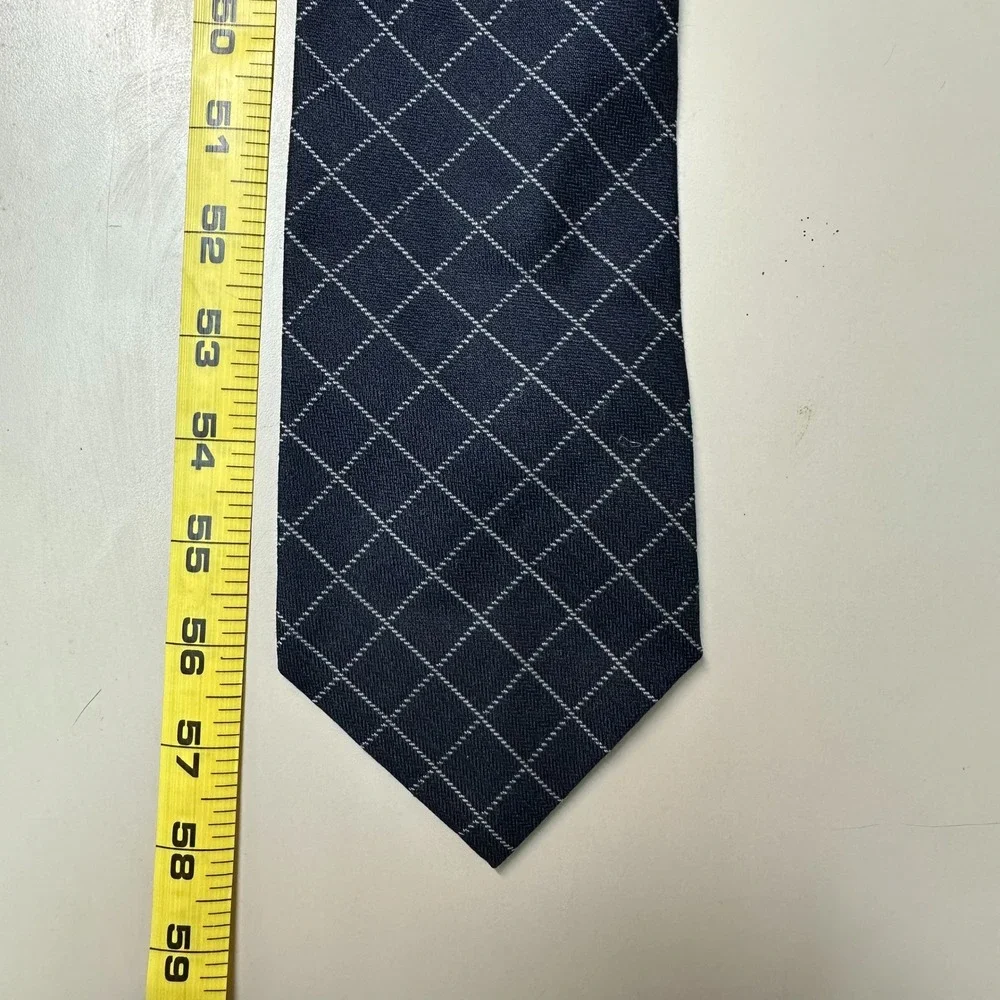 NWT Brooks Brothers Makers Navy Blue Windowpane Wool Silk Tie Made in USA